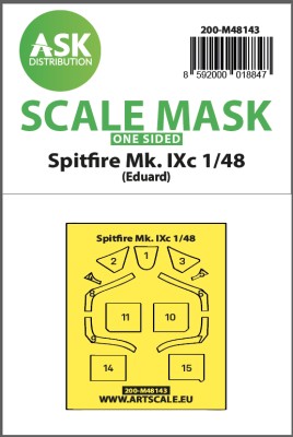 Art Scale 200-M48143 Supermarine Spitfire Mk.IXc canopy frame paint mask (outside only) 1/48