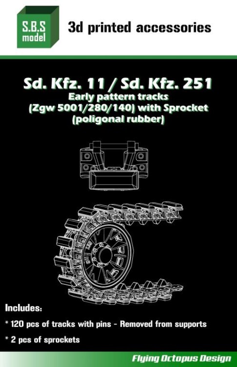Sbs Model 3D009 Sd.Kfz.251 Early Patt.tracks+sprocket polig. 1/35