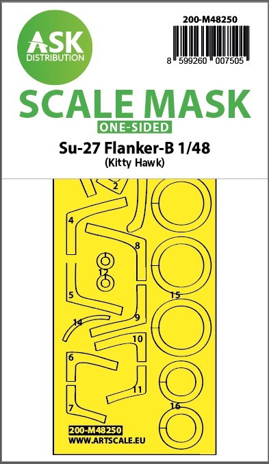 Art Scale 200-M48250 Sukhoi Su-27 Flanker-B canopy frame paint mask (outside only) 1/48