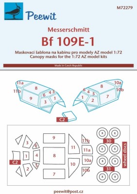 Peewit M72279 Canopy mask Bf 109E-1 (AZ) 1/72