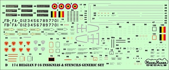 Model Maker Decals D32174 Belgian General-Dynamics F-16A/F-16B insignias & stencils generic set (F-16MLU) 1/32