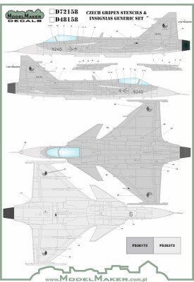 Model Maker Decals D48158 Gripen Stencils &amp; insignias generic set 1/48