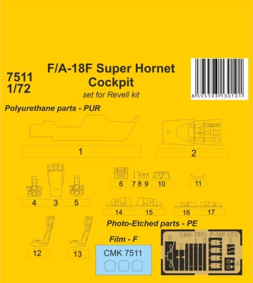 CMK 7511 F/A-18F Super Hornet - Cockpit set (REV) 1/72