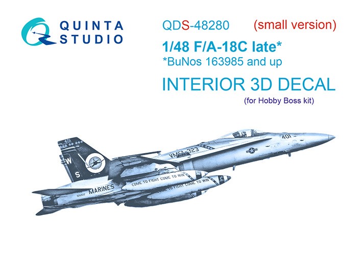 Quinta studio QDS-48280 F/A-18C late (HobbyBoss)(Малая версия) 3D Декаль интерьера кабины 1/48