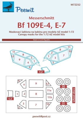 Peewit M72252 Messerschmitt Bf 109E-4,E-7 (AZ) маска для окраски фонаря кабины 1:72