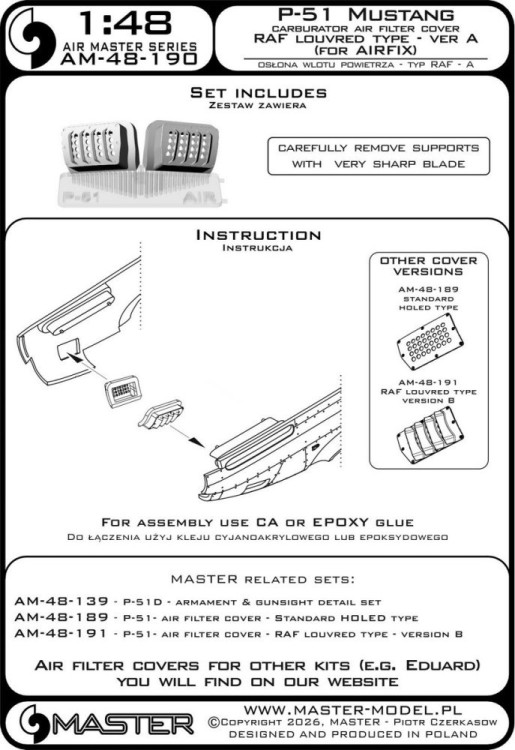 Master 48190 P-51 Mustang car.air filter cover RAF louvr.A 1/48