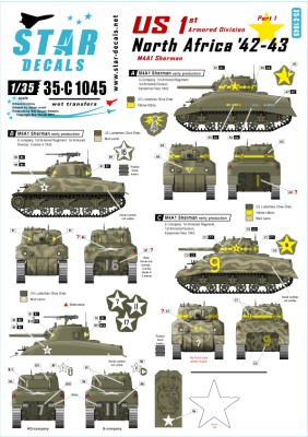 Star Decals 35-C1045 U.S. in North Africa # 1. 1st Armored Division M4A1 Sherman 1/35