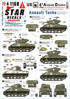 Star Decals 72-A1168 US 6th Armored Division # 2. Assault Tanks. M4 105mm, M4A3E2 Jumbo Sherman 1/72