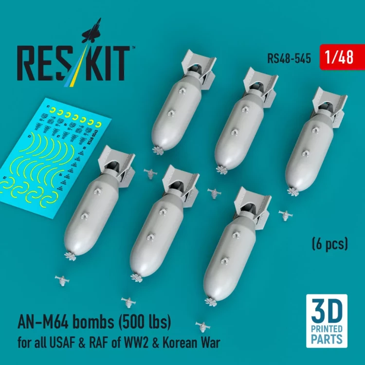 Reskit 48545 AN-M64 bombs 500 lbs. (6 pcs.) 1/48