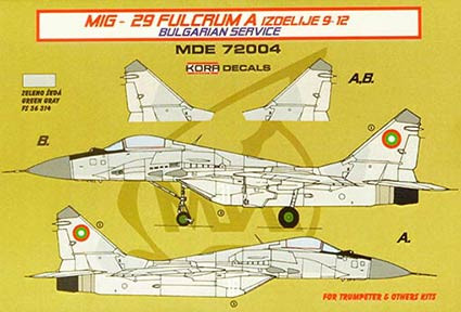 Kora Model MDE72004 MiG-29 Fulcrum 9-12 Bulgarian service декали декали 1/72
