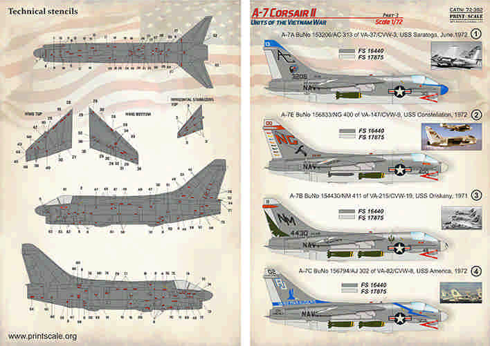 Print Scale 72-392 A-7 Corsair II. Part 3 + A-7 Corsair II technical stencils 1/72