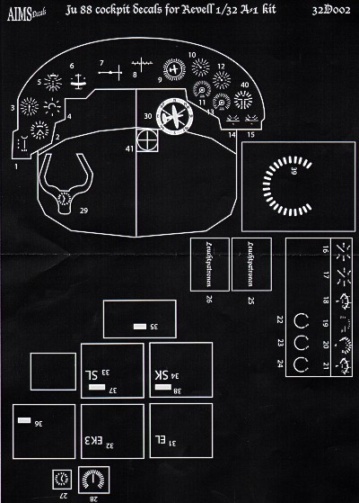 Aims AIMS32D002 Junkers Ju-88A-1 cockpit instrument details (designed to be used with Revell kits) 1/32