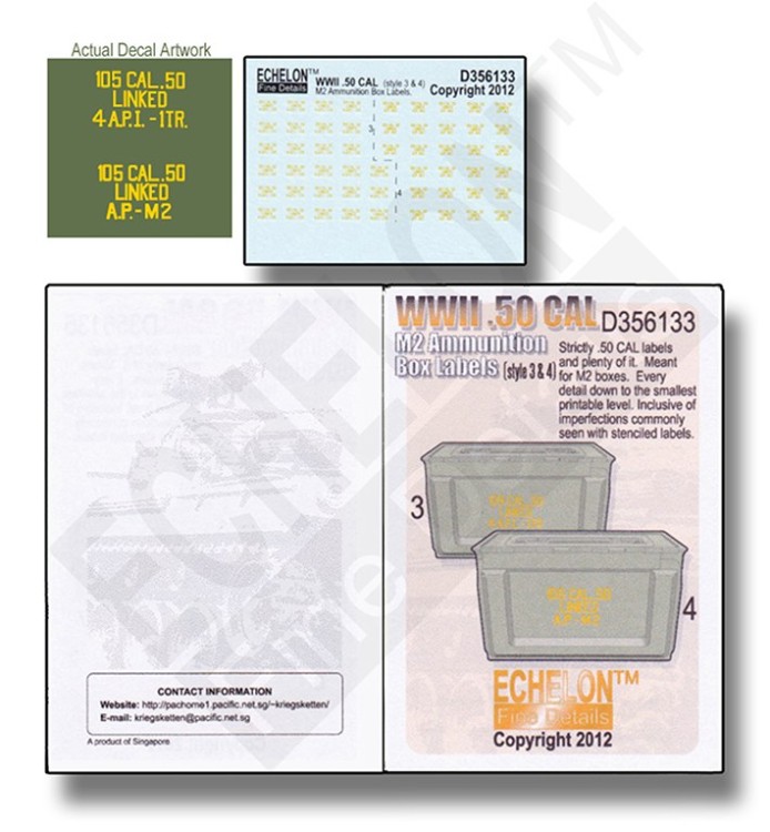 Echelon FD D356133 WWII .50 CAL ammo box labels (3 & 4) 1/35