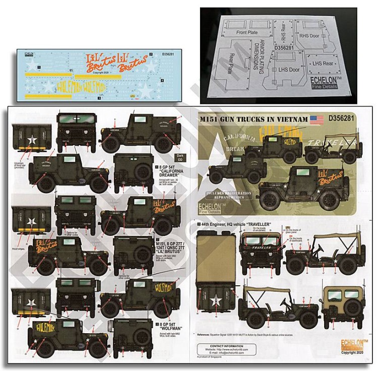 Echelon FD D356281 4WD M151 Gun Trucks in Vietnam This set covers 4 4WD M151s, 3 in gun truck format 1/35