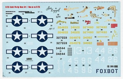 Foxbot Decals FBOT144006 North-American B-25G/B-25J/B-25H Mitchell (Late) 'Pin-Up Nose Art and Stencils'	 Academy, Minicraft Model, Revell kits	 1/144