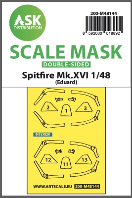 Art Scale 200-M48144 Supermarine Spitfire Mk.XVI canopy frame paint mask (Inside and outside) 1/48