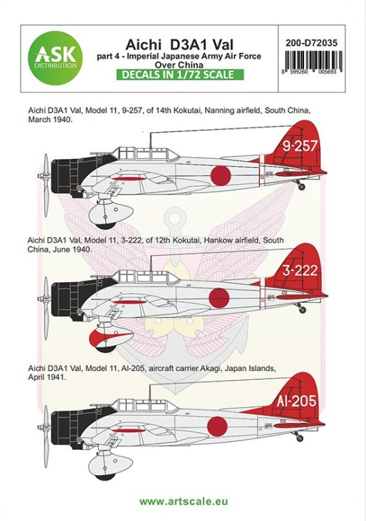 Art Scale 200-D72035 Aichi D3A1 Val part 4 Imperial Japanese Army Air Force Over China 1/72