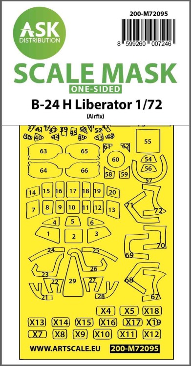 Art Scale 200-M72095 Consolidated B-24H Liberator external self-adhesive fit mask 1/72