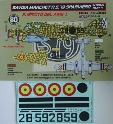 Kora Model DEC72368 SM.79 Sparviero in Spain Vol.7 декали декали 1/72