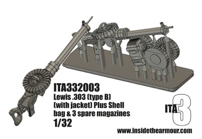 Inside the Armour ITA332003 Lewis .303 (aircraft type 2) with cooling sleeve, optional shell bag and 3 x spare magazines for stowage 1/32