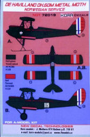 Kora Model NDT72019 DH.60M Metal Moth Norwegian Service декали декали 1/72