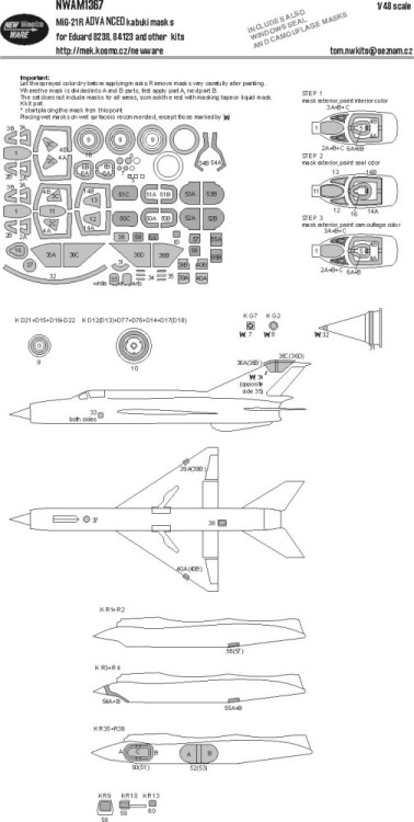 New Ware M1367 Mask MiG-21R ADVANCED (EDU 8238, 84123) 1/48