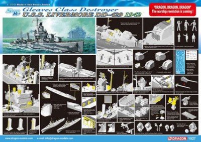 Dragon 1027 Эсминец (кл. Gleaves) USS &quot;Livermore&quot; (DDG-429, 1942)
