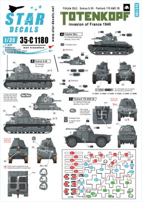 Star Decals 35-C1180 SS-Totenkopf. Invasion of France 1940. Pz.Kpfw. 35(t), S-35 Somua, Panhard 178 AMD 35 1/35