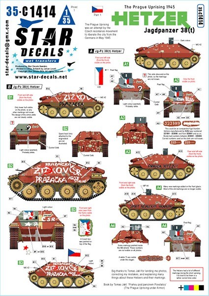 Star Decals 35-C1414 Hetzer - Jagdpanzer 38(t).The Prague Uprising 1945 # 1. The Prague Uprising was an attempt by the Czech resistance movement to liberate the city from the Germans in May 1945 1/35