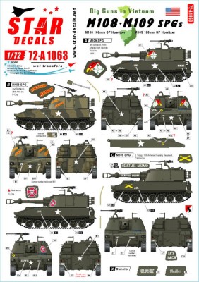 Star Decals 72-A1063 Big Guns in Vietnam. US Army M108 SP Howitzers and M109 155mm SP Howitzers in Vietnam and Cambodia 1/72