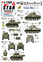 Star Decals 72-A1169 US 6th Armored Division # 3. Tank Mix. M4 Sherman, M5A1 Stuart 1/72