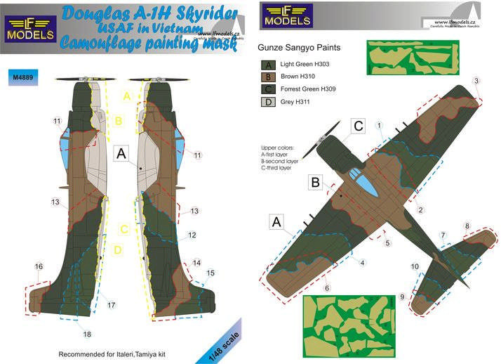 Lf Model M4889 Mask Douglas A-1H Skyrider Camoufl.painting 1/48