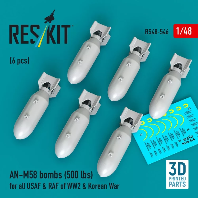 Reskit 48546 AN-M58 bombs 500 lbs. (6 pcs.) 1/48
