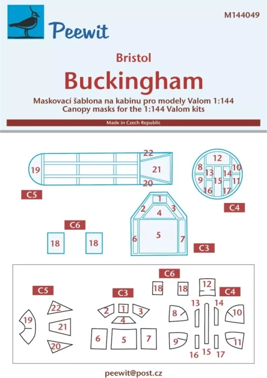 Peewit M144049 Canopy mask Bristol Buckingham (VALOM) 1/144