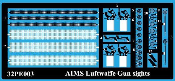 Aims AIMS32PE03 Luftwaffe Gun sights', containing 4x VE covered and 4x uncovered VE sights 1/32