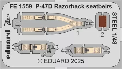 Eduard FE1559 P-47D Razorback seatbelts STEEL (MINA) 1/48
