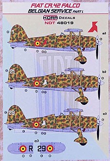 Kora Model NDT48019 Fiat CR.42 Falco Belgium Part 1 декали 1/48