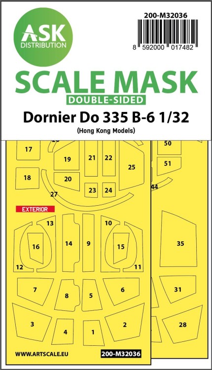 Art Scale 200-M32036 Dornier Do-335B-6 canopy frame paint masks (inside & outside) 1/32