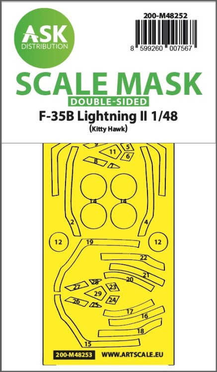 Art Scale 200-M48252 Lockheed-Martin F-35B Lightning II wheels and canopy frame paint mask (inside and outside) 1/48