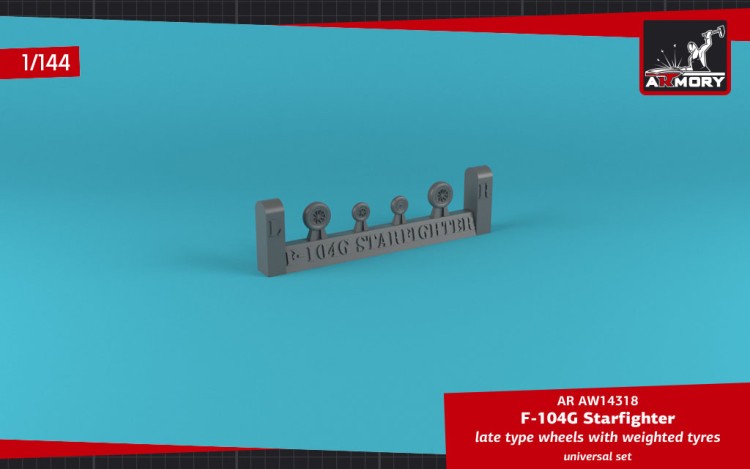 Armory ARAW14318 Lockheed F-104G Starfighter wheels, with optional nose wheels, weighted 1/144