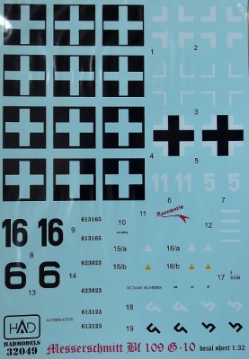HAD 32049 Decal Messerschmitt Bf 109 G-10/U4 (4x camo) 1/32