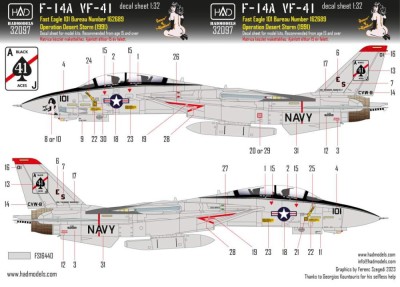 HAD 32097 Decal F-14A VF-41 Desert Storm (1991) 1/32