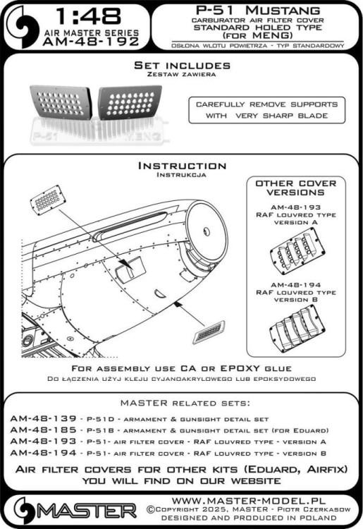 Master 48192 P-51 Mustang carbur.air filter cover std.(MG) 1/48
