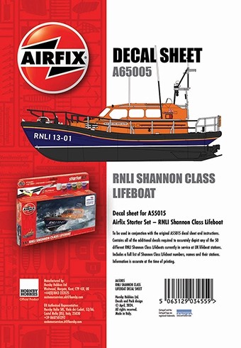 Airfix 65005 RNLI Shannon Class Lifeboat - Decal Sheet 1/72