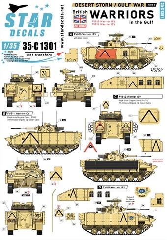 Star Decals 35-C1301 Desert Storm # 1.British Warriors in the Gulf 1990-91. Operation Granby and Desert Sabre.FV510 Warrior ISV and FV511 Warrior ICV 1/35