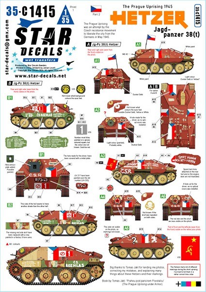 Star Decals 35-C1415 Hetzer - Jagdpanzer 38(t).The Prague Uprising 1945 # 2. The Prague Uprising was an attempt by the Czech resistance movement to liberate the city from the Germans in May 1945 1/35