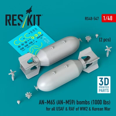 Reskit 48547 AN-M65 (AN-M59) bombs 1000 lbs. (2 pcs.) 1/48
