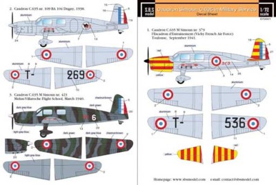 Sbs Model D72001 Декаль Caudron C.635 in Military Service 1/72