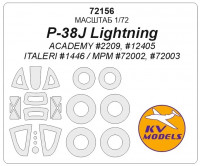KV Models 72156 P-38J Lightning (ACADEMY #2209, #12405 / ITALERI #1446 / MPM #72002, #72003) + маски на диски и колеса ACADEMY / ITALERI / MPM 1/72