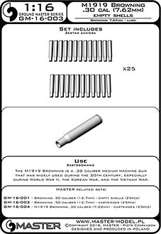 Master G16003 1/16 M1919 Browning .30 cal empty shells (25 pcs.)
